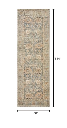 Loloi Margot Ocean/Spice 2'-6" x 9'-6" Runner Rug | MAT-03 CloudPile™ Printed Approx. 3x10 Blue Hallway Entryway Kitchen, Timeless, Classic, Plush, Luxurious, Runner Rug - color: Ocean / Spice, size: 2'6" x 9'6" (Rectangular)