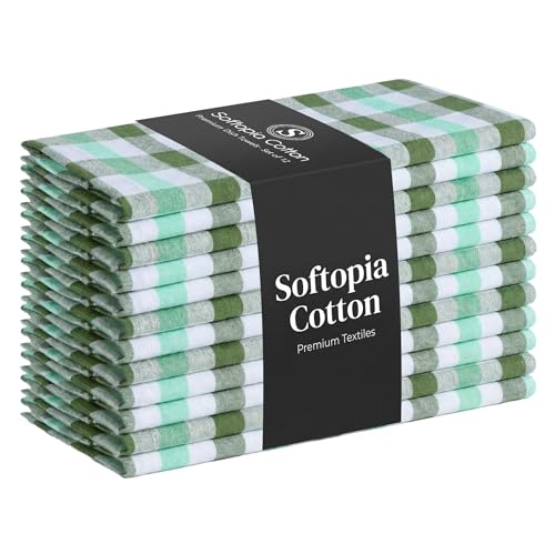 Checked Kitchen Towels 12 Pack, 18"x26", 100% Cotton, Absorbent Dish Towels for Kitchen Drying, Reusable Dishcloths for Cleaning, Quick Dry Wash Rags - Mint Green, Aqua Green, White - color: Multi Green - Gingham, size: 16 X 26 - 12 Pack