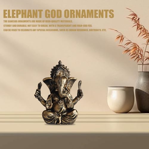 Indian God Lord Ganesha Statue, Ganesh Statue Elephant Buddha Ornament, Hindu Elephant Statue Ganesh Figurine Idol Buddha Sculptures for Home, Garden, Car (Bronze) - color: Bronze