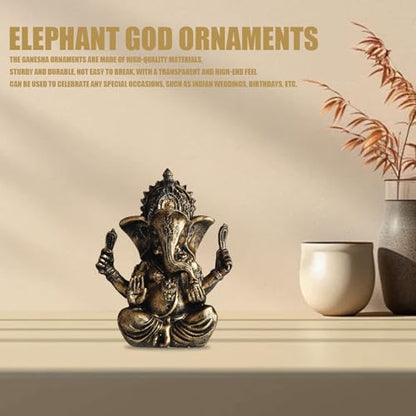 Indian God Lord Ganesha Statue, Ganesh Statue Elephant Buddha Ornament, Hindu Elephant Statue Ganesh Figurine Idol Buddha Sculptures for Home, Garden, Car (Bronze) - color: Bronze