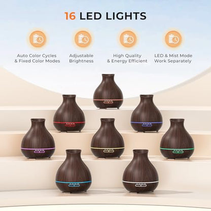Aromatherapy Essential Oil Diffuser, 550ml Ultrasonic Fragrant Oil Large Room Humidifier, Diffusers for Home with Timer and Waterless Auto-Off, 7 Color LED Lights,Cool Mist Humidifiers - color: Dark Brown