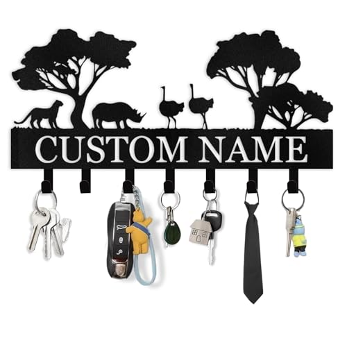 Personalized Key Holder Wall Mounted, Africa Animal Key Holder for Wall, Coat Hook Key Rack Wall Mount, Metal Cabin Key Hooks, Key Hooks Organizer for Home, Entryway, Hallway, Office - color: 01 Africa Animals
