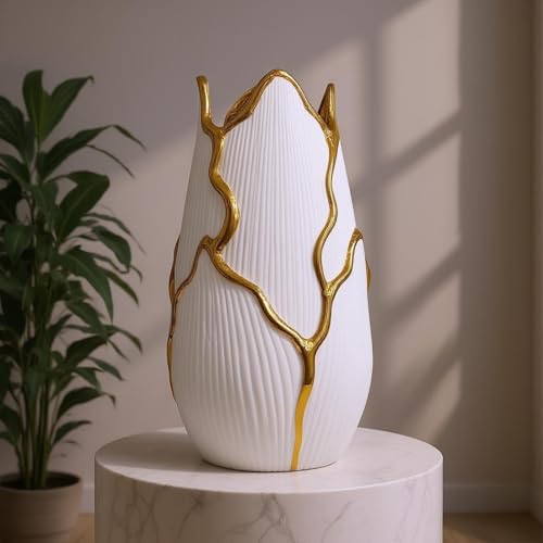 Ceramic Vase Round Circle Sculptural with Polished Decorative Presence and Smooth Finish Suitable for Dining Tables Consoles Shelves Home Decoration, L 21.5cm W 7.5cm H 28cm - size: L 21.5cm W 7.5cm H 28cm