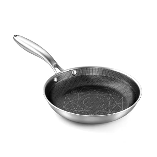 COOKER KING 8-Inch Stainless Steel Pan, Hybrid Nonstick Frying Pan | 3-Ply Clad Cookware, Healthy & Non-Toxic, Dishwasher & Oven Safe, Stay-Cool Handle, Induction Compatible – Metal Utensil Safe - size: 8 Inch