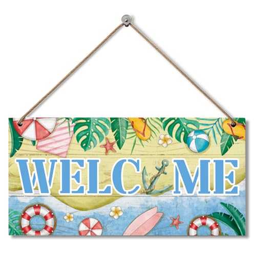 Welcome Wooden Hanging Sign, Summer Wooden Decor, Coastal Summer Printed Wall Art Signs, Gifs For Friends, Front Door Decor for Porch, Entryway, Hallway, Living Room - color: Style 11