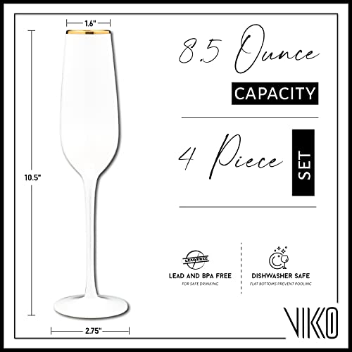 Vikko Champagne Flutes With Gold Rim, 8.5 Ounce Elegant Toasting White Champagne Flute, Champagne Glasses, Set of 4 Elegant Wine Glasses