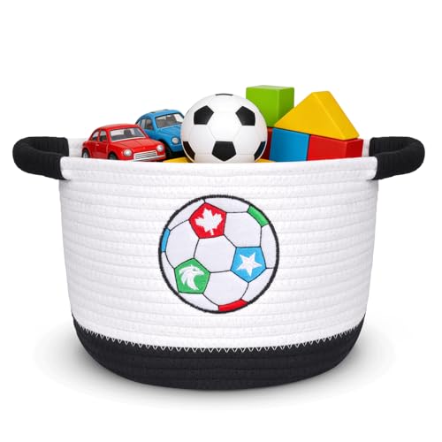 Woven Basket with Handle, 2026 World Cup Storage Basket Laundry Basket Organizer for Baby Shower, Blanket, Shelf, Cat Dog Toy Organizer, or Gifts Empty, 9"x9"x7" Baskets for Organizing - color: White & Black
