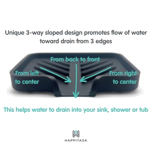 Silicone Soap Dish Tray and Sponge Holder with Drain Chute and Feet | 3-Way Sloped Design | Bathroom and Kitchen Sink Organizer Caddy (Light Grey, 5"x4", 3.5 Ounces) - color: Light Grey, size: 5"x4"