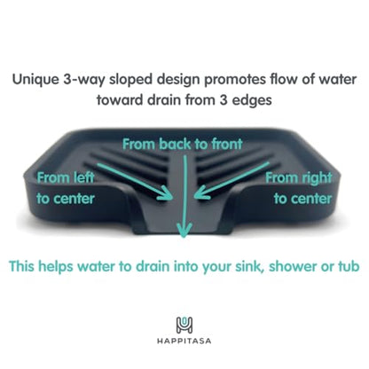 Silicone Soap Dish Tray and Sponge Holder with Drain Chute and Feet | 3-Way Sloped Design | Bathroom and Kitchen Sink Organizer Caddy (Light Grey, 5"x4", 3.5 Ounces) - color: Light Grey, size: 5"x4"