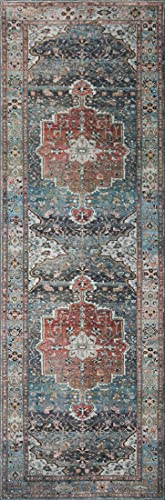 Loloi Margot Ocean/Brick 2'-3" x 3'-9" Accent Rug | MAT-05 CloudPile™ Printed Approx. 2x4 Blue Entryway Kitchen, Timeless, Classic, Plush, Luxurious, Accent Rug - color: Ocean / Brick, size: 2'3" x 3'9" (Rectangular)