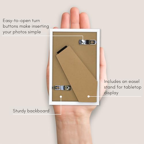 Americanflat 3x5 Picture Frame - Slim Molding - White | Shatter-resistant glass, wall or tabletop display with included easel, secure turn-tab backing, fits photos, posters and art - color: White, size: 3x5