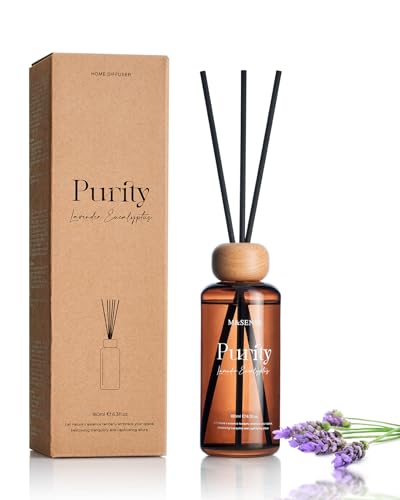 M&SENSE Lavender Eucalyptus Reed Diffuser: 6.3 fl oz Non-Toxic Aroma Set with Sticks, Light & Subtle Fragrance, Long-Lasting Natural Essential Oil Gifts for Bedroom, Shelf Decor & Small Spaces - color: Lavender Eucalyptus, size: 6.1 fl oz
