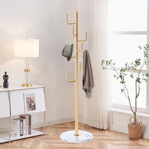 ZOZOE Metal Modern Coat Racks, Cactus Coat Rack Freestanding with Natural Marble Base, Golden Coat Rack Stand with 8 Hooks, Coat Tree Hanger Stand for Bags, Hats, Entryway, Office - color: Black 8 Hooks