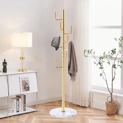 ZOZOE Metal Modern Coat Racks, Cactus Coat Rack Freestanding with Natural Marble Base, Golden Coat Rack Stand with 8 Hooks, Coat Tree Hanger Stand for Bags, Hats, Entryway, Office - color: Black 8 Hooks