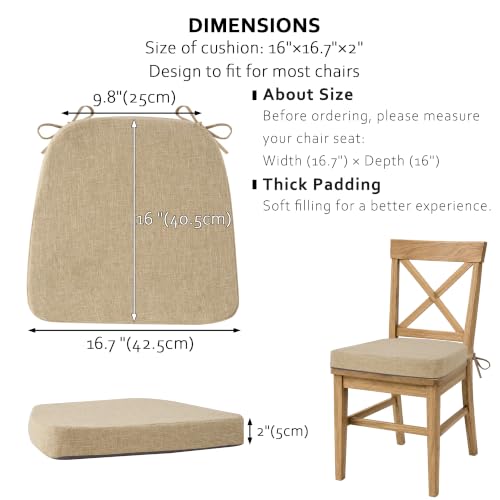 ELFJOY Non-Slip Chair Cushions for Dining Chairs Beige 16.7"x16" | 4 Pack, with Ties and Washable Cover, U Shape, Breathable Fabric, for Kitchen Dining Office Folding Chairs，Comfortable - color: Beige