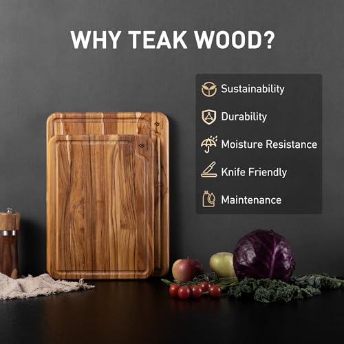2 Pack Teak Cutting Boards for Kitchen Wood Wooden Cutting Board Non Slip | Non Toxic, Over Sink, NOT Bamboo Stainless Steel Titanium Acrylic Acacia Olive, Space-Saving, Kitchen Gift for Mom - style: Set of 2