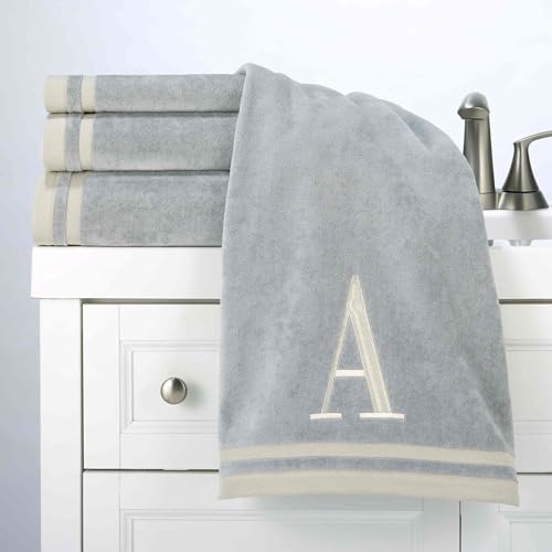 Avanti Linens - Towel Set, Soft & Absorbent Cotton, Embroidered Bathroom Decor, Set of 5 (Monogram Collection, Initial A) - style: A