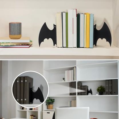 Metal Bat Bookends Set of 2 Styles Gothic Book Ends for Shelves Bookshelf Home Office Desk Bookshelf Decor Gift for Lovers and Reading Enthusiasts - style: Bat