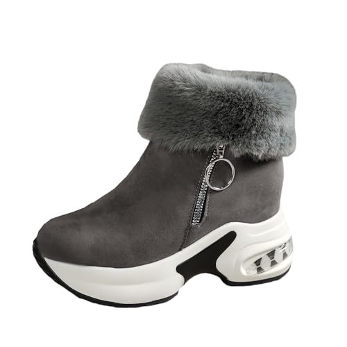 Women's Winter Snow Boots Pointed Toe High Heel Winter Short Boots Comfortable Side-Zip Hidden Wedge Platform Sneakers Booties - color: Grey, size: 7