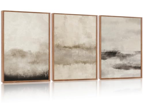 HPINUB Large Abstract Framed Canvas Wall Art Set,Minimalist Beige Gray Pastel Watercolor Wall Decor,Modern Illustration Neutral Art Painting for Living Room,Dining Room,Office(Set of 3,12X16 Inch) - color: Modern Illustration Wall Art