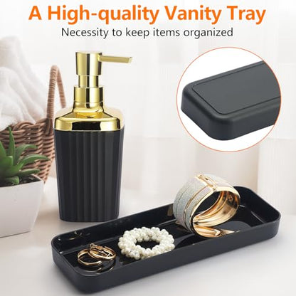 9 PCS Black Bathroom Accessories Set with Trash Can Bathroom Accessory | All-in-One Kit with Trash Can,Toothbrush Holder,Soap Dispenser,Toothbrush Cup,Vanity Tray,Soap Dish,Toilet Brush etc for Home - color: Black