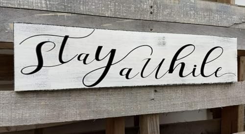 Farmhouse Stay Awhile Wood Sign, Entryway Sign Farmhous Wall Decor, Rustic Wall Art for Housewarming Gift (Stay Awhile) 4x16 Inch - color: A5, size: 4 X 16 in