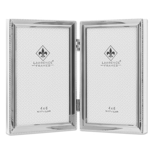 Lawrence Frames Bead Border Design, 4x6 Double, Silver - color: Silver, size: 4x6 Double