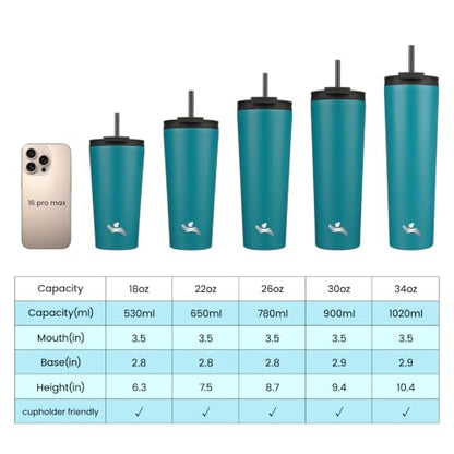 Konokyo 18 oz Insulated Tumbler Water Bottle with Straw Lid, Blue | Stainless steel insulated tumbler for coffee, water and iced drinks; spill-proof lid, 2 straws, cup-holder friendly - color: Blue, size: 18 Ounces