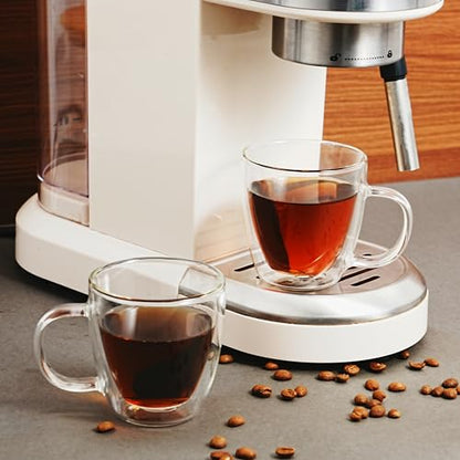 CNGLASS Insulated Espresso Glass Mugs 5.4oz/160ml, Small Clear Coffee Mugs Set of 2, Double Wall Glass Cups with Handle for Tea and Macchiato - size: 5.4oz