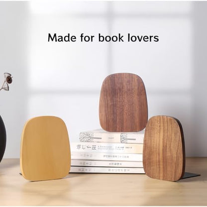 2-Pack Oval Beech Bookends, 5.5x4.7in | Solid Wood, Natural Grain, Non-Slip Base, One-Piece Design, for Shelves/Desk/Home Office - color: Beech Oval