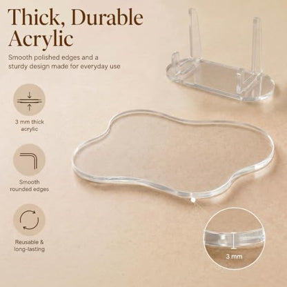 Cinnvoice 4 Pcs Acrylic Coasters Decorative Plates Clear Cloud Shape Coffee Cup Coaster with 1 Pcs Holder Decorative Plates Clear Coaster for Home Office Desk, Accessory for Desktop Protection
