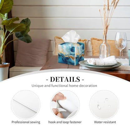 Blue Gold Marble Tissue Box Cover Square,Abstract Liquid Marble Texture Tissue Box Holder Waterproof Leather Facial Paper Organizer Dispenser for Bathroom Home Car Nightstand Vanity Desk - color: Color-6