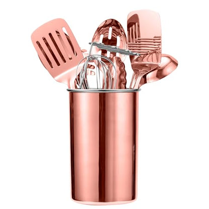 COOK WITH COLOR Kitchen Utensil Set - premium Nonstick & Heat Resistant Kitchen Gadgets, Turner, Spaghetti Server, Serving Spoons, Whisk, Tongs, Masher & Utensil Holder, 10-piece Rose Gold - color: Rose Gold