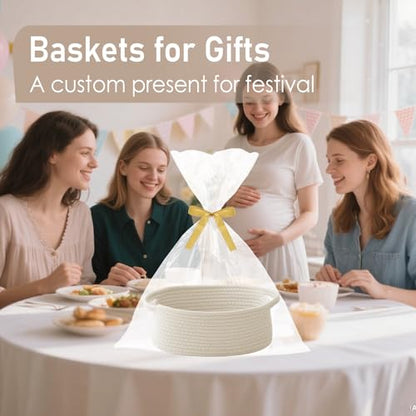 JMvicyroam Small Woven Basket, Empty Gift Basket, White/3 Pack | Small Gift Basket, Cotton Rope, 12 x 8 x 8 in, Handles, Includes Ribbon and Bag, Birthday Gift Basket - color: White, size: 3 Pack