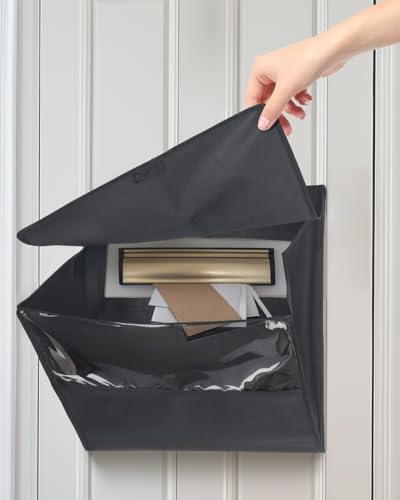 Uniclife Mail Slot Catcher for Door, Large Capacity Letter Catcher, Black | Front Door Mail Catcher with Hook and Loop Fasteners, Indoor Post Catcher Bag for Small Packages & Magazines - color: Black (Clear Window), size: 15.75" L x 15.75" H