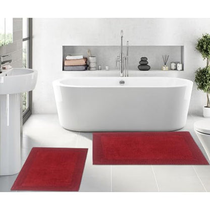 Home Weavers Luxury Collection 100% Cotton Reversible Bathroom Rugs Set, Washable Rug, Soft Cotton Extra Soft and Absorbent Bath Rug, Kitchen Mat, 2 Piece Set(S+L), Red - color: Red, size: 2 Piece Set(S+L)