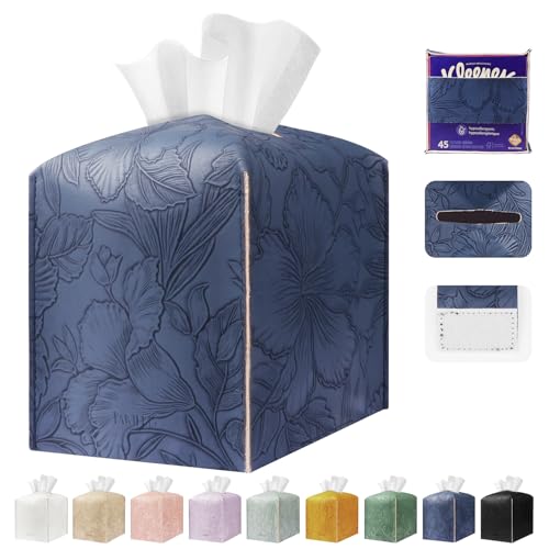 Square Tissue Cube Cover PU Leather Tissue Organizer with Bottom Belt for Bathroom, Tabletop, Kitchen, Night Stands, Office, Home, Car (Oceanblue) - color: Oceanblue