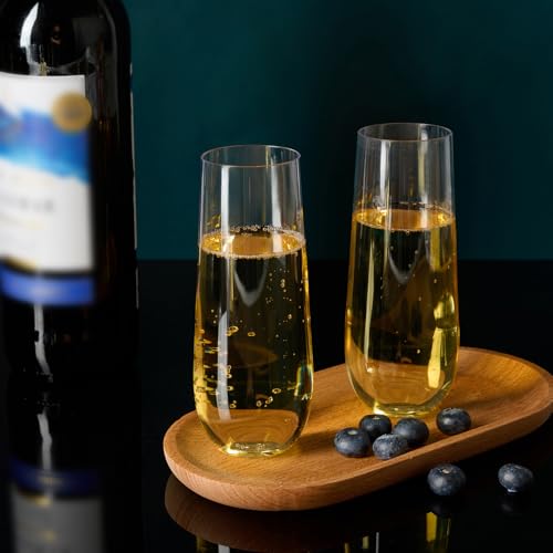 FOCUSLINE 24 Pack 9 Oz Clear Plastic Champagne Flutes, Stemless Plastic Champagne Glasses Clear, Heavy Duty Toasting Glasses, Shatterproof and Disposable Cups Perfect For Any Party - color: Clear Plastic Champagne Flutes