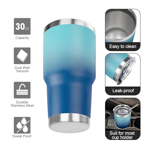 30 oz Tumbler with Lids and Straws Double Wall Vacuum Insulated Tumbler Cup,Stainless Steel Leak-proof Thermal Tumbler Travel Coffee Mug for Cold and Hot Drinks,Gradient Blue - color: Gradient Blue, size: 30 Ounces