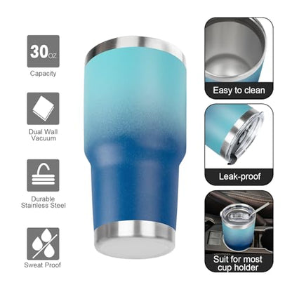 30 oz Tumbler with Lids and Straws Double Wall Vacuum Insulated Tumbler Cup,Stainless Steel Leak-proof Thermal Tumbler Travel Coffee Mug for Cold and Hot Drinks,Gradient Blue - color: Gradient Blue, size: 30 Ounces