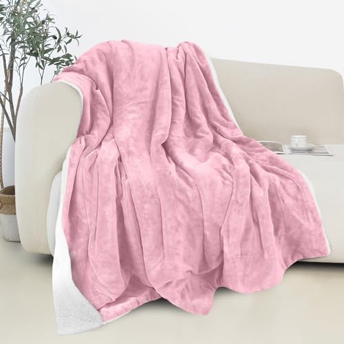 Elegant Comfort Reversible and Ultra-Plush Flannel Fleece Sherpa Throw- Lightweight Soft and Cozy- All Season Decorative Throw, Perfect for Lounging, 50 x 60 inches, Light Pink - color: Solid Light Pink, size: 50 X 60