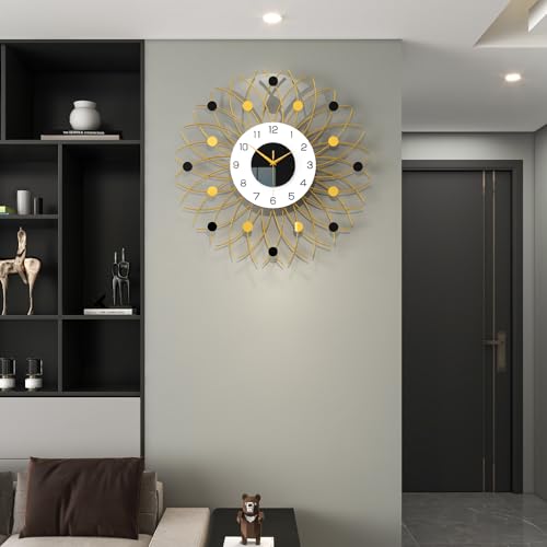Large Gold Starburst Wall Clcok with Light for Living Room Decor | 24 Inch Big Luxury Decorative Wall Clock Battery Operated Non Ticking Silent Modern Luminous Clock for Kitchen Office Home - style: Modern