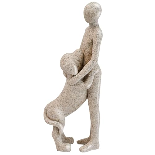 Dog Sculpture Home Decor - Cute Man and Dog Statue Decoration Modern Home Decoration Figurine for Living Room Office Shelf Desk Coffee Table Decor-Sandstone-Embrace - color: Sandstone, size: 2.55*1.77*6.69 in