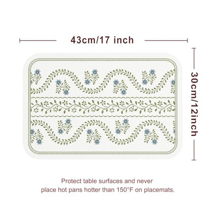 Vinyl Waterproof Placemats Set of 6 Rectangular,12"*17"-Mosella D | Wipeable Beautiful Print Place Mats,Stain Resistant,Heat Resistant,Everyday Meals,Kitchen,Dinning,Holiday,Decor - color: Mosella D