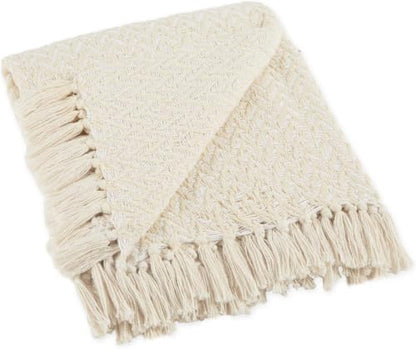 DII Modern Zig Zag Throw Blanket Woven Cotton, Hand-Knotted 2.5" Fringe, 50" x 60", Natural (Pack of 12) - color: Natural, size: 50x60" (Pack of 12)