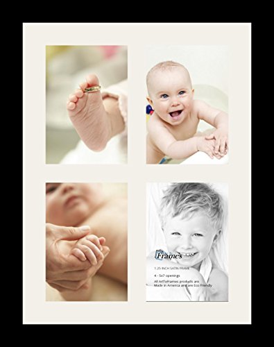 ArtToFrames Collage Photo Frame Single Mat with 4-5x7 Openings and Satin Black Frame. - color: 4 - 5x7 - (2379)