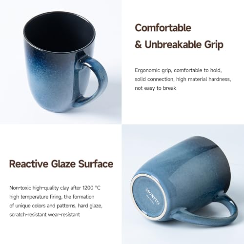 MONITO 14oz Ceramic Coffee Mugs Set of 6,Ice-Snow Blue Mugs with Handle | Perfect for Latte, Cappuccino, Tea & Cocoa, Ideal Reusable Drinking Cups for Home, Kitchen & Office Daily Use - color: Ice-snow Blue(14oz)