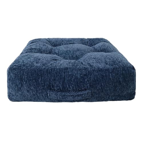 Floor Cushion Pillow, Portable Large | Meditation Adult Sitting Pillow with Handle for Tatami, Living Room & Yoga (1, Square, Dark Blue, 22 x 22 x 6 inches) - color: Square, Dark Blue