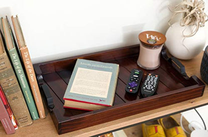 Bamboo Land- Large Wooden Serving Tray with Handle, 20” X 12’’, Dark Brown, Wooden Tray with Handles, Serving Tray with Handles - color: Dark Brown