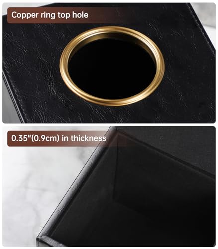 Square Tissue Box Cover with Magnetic Closure, Black | Luxury PU Leather Tissue Holder with Gold Tone Metal Opening, Fits All Standard Cube Tissue Boxes - color: Black